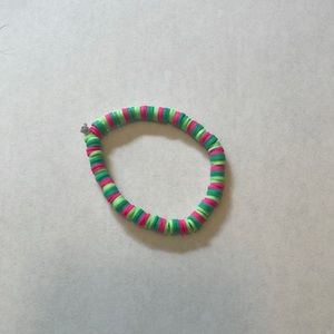 Handmade green and pink bracelet.